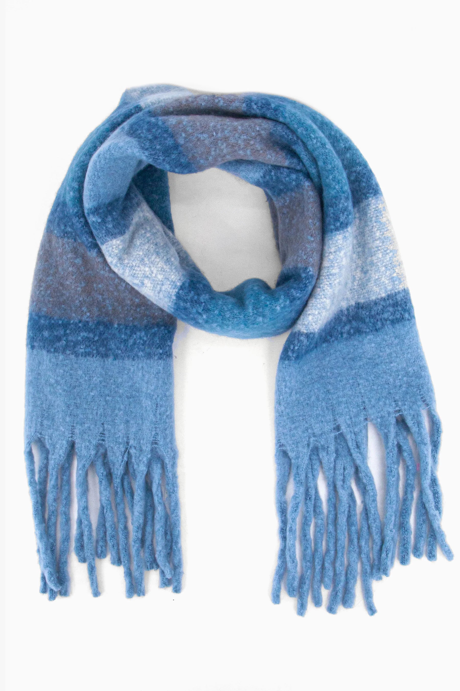 Denim Blue Striped Colour Block Heavyweight Scarf