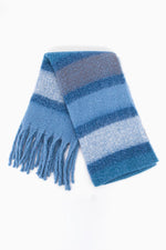 Denim Blue Striped Colour Block Heavyweight Scarf