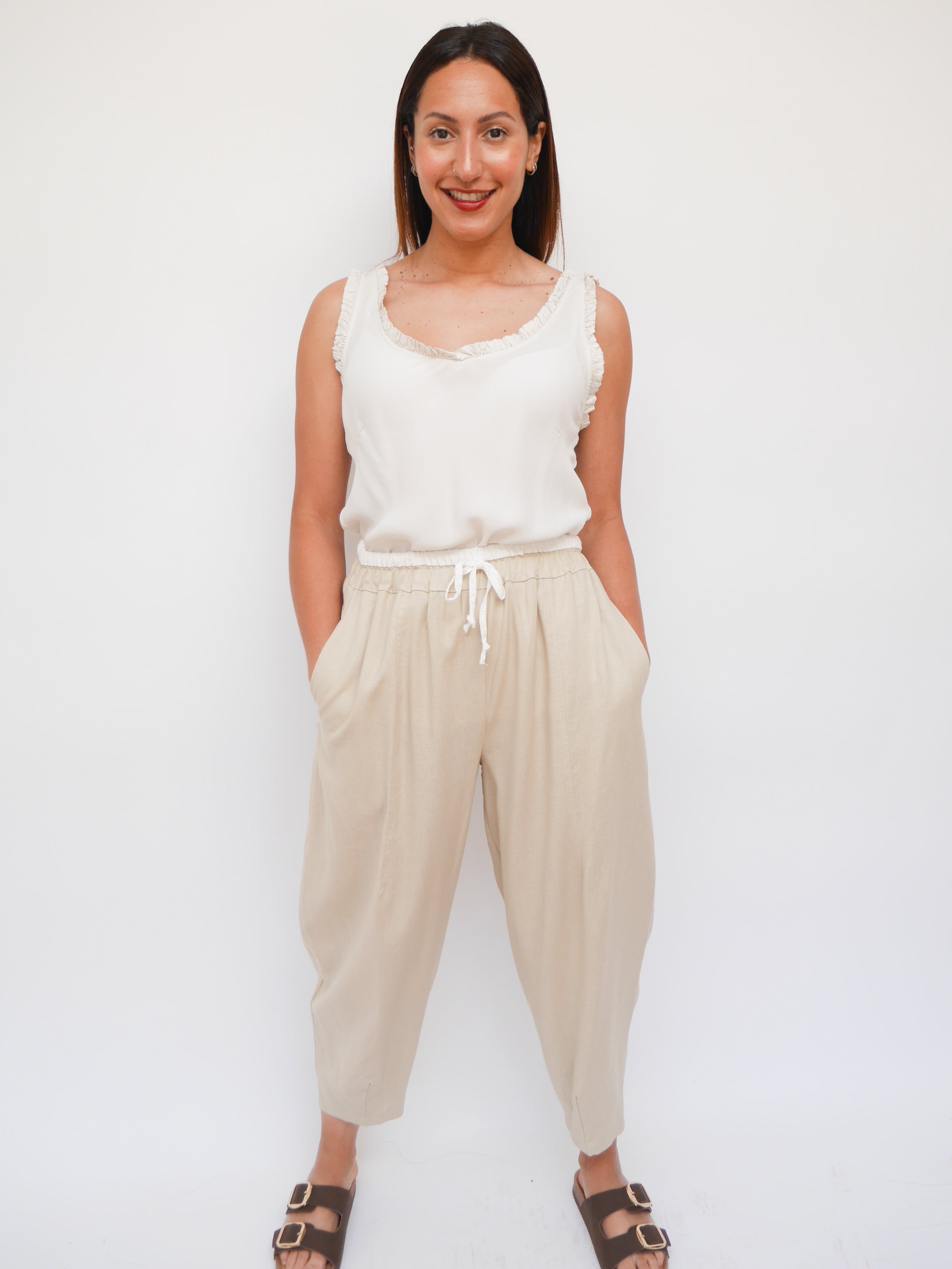 Linen Barrel Joggers Stone