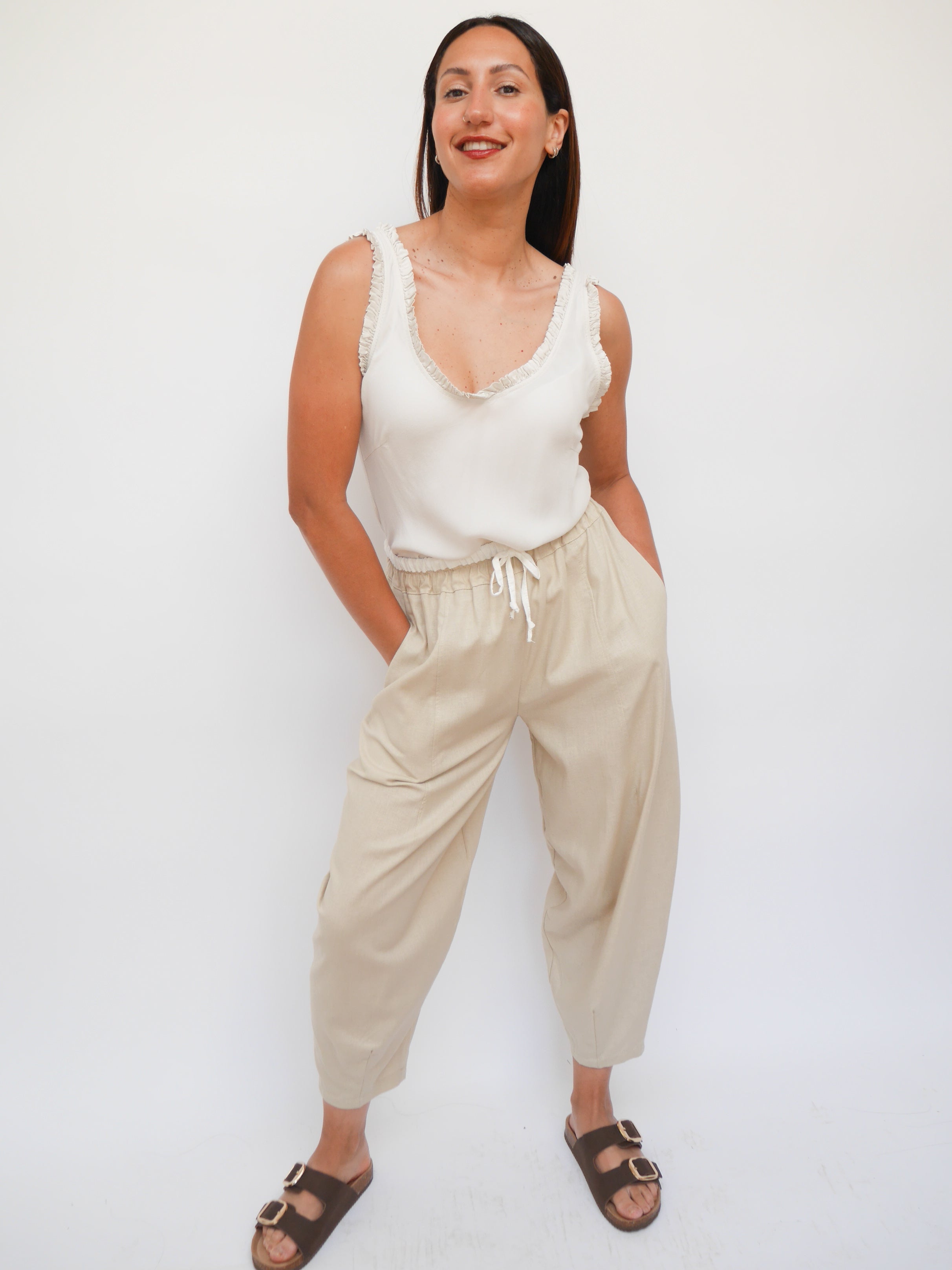 Linen Barrel Joggers Stone