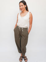 Linen Barrel Joggers Khaki