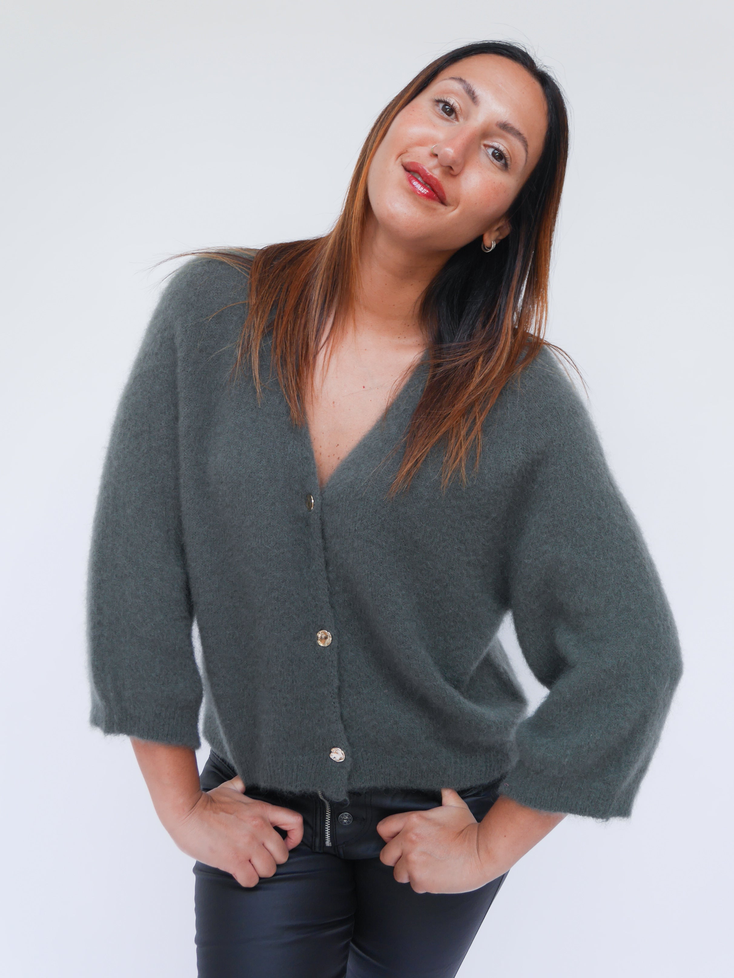 Bobbi Khaki Kid Mohair Cardigan