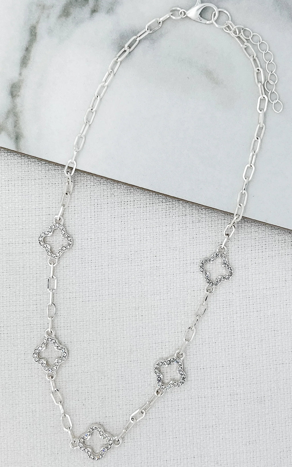 Envy Silver & Crystal Clover Drop Necklace