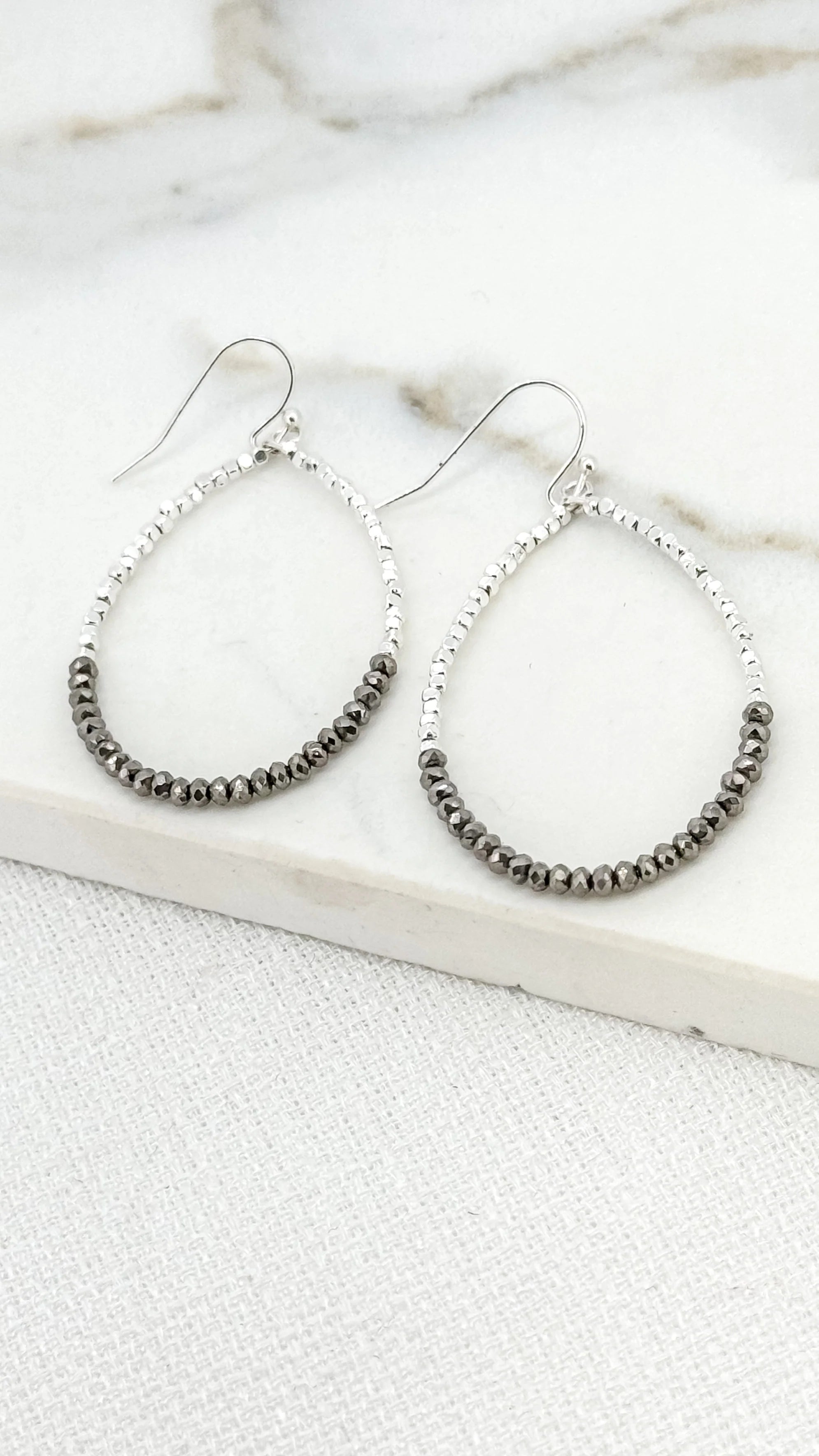 Envy Silver & Grey Faceted Bead Teardrop Earring