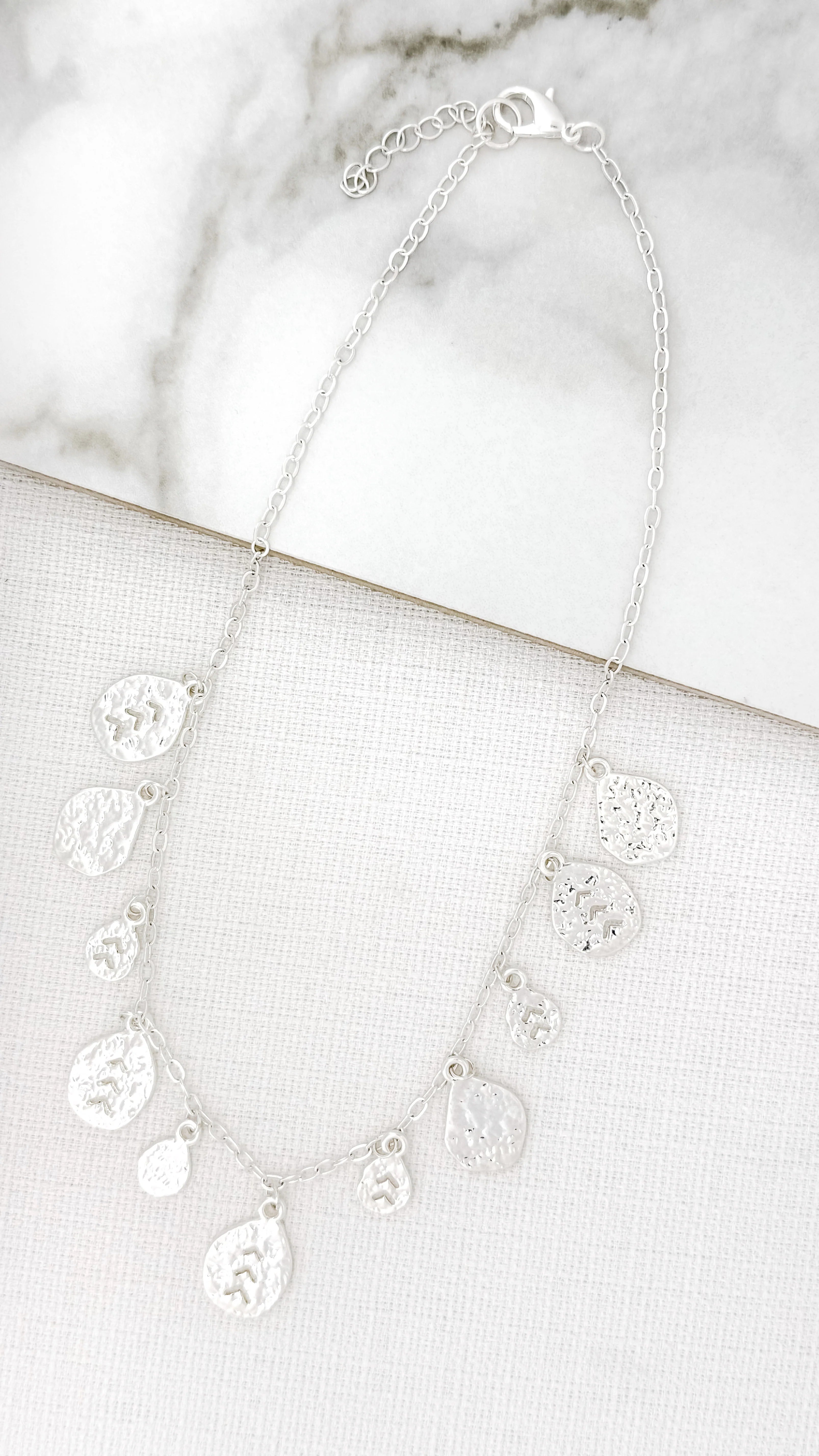 Envy Short Silver Necklace with Textured Charms