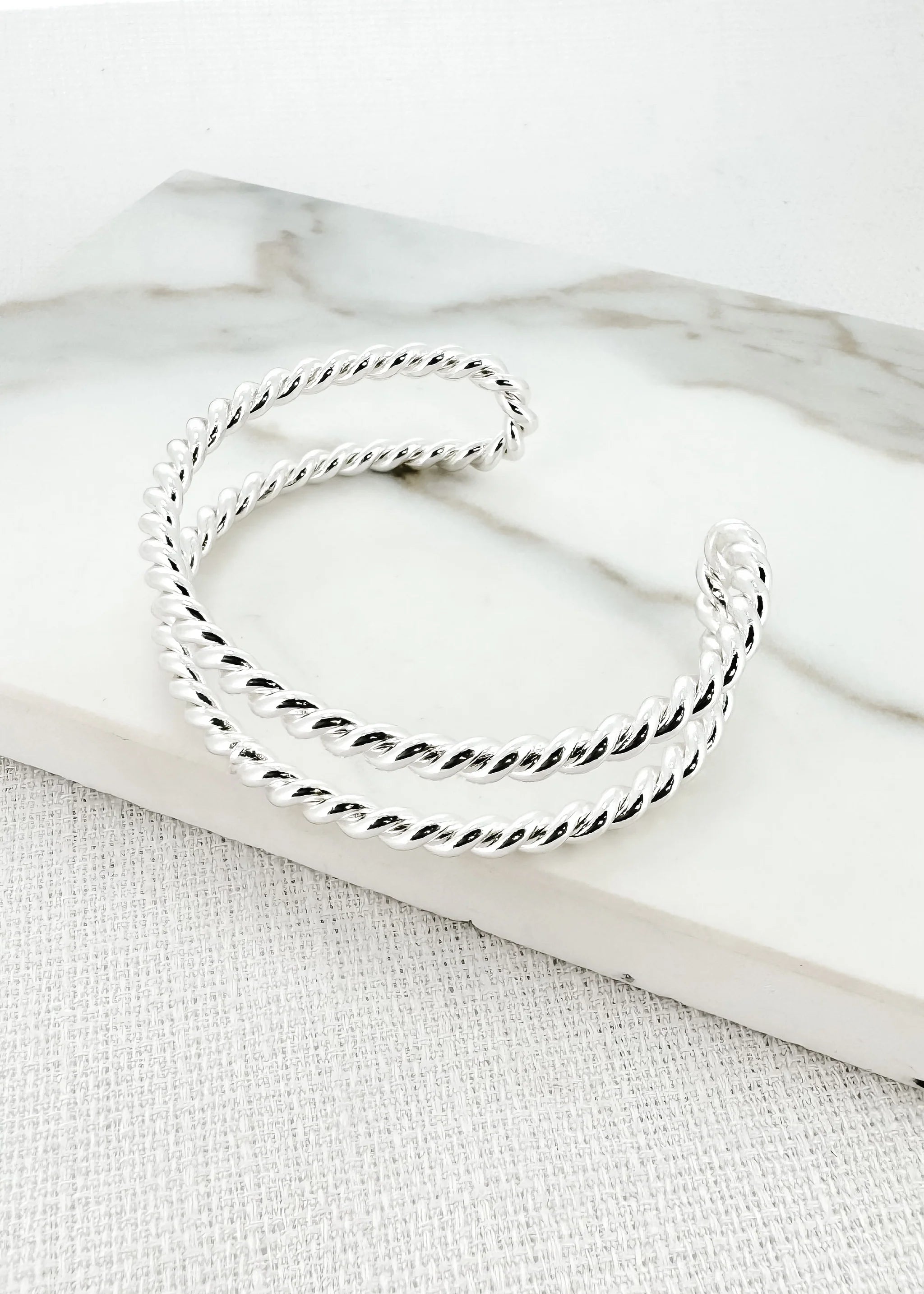 Envy Silver Rope Effect Cuff Bracelet