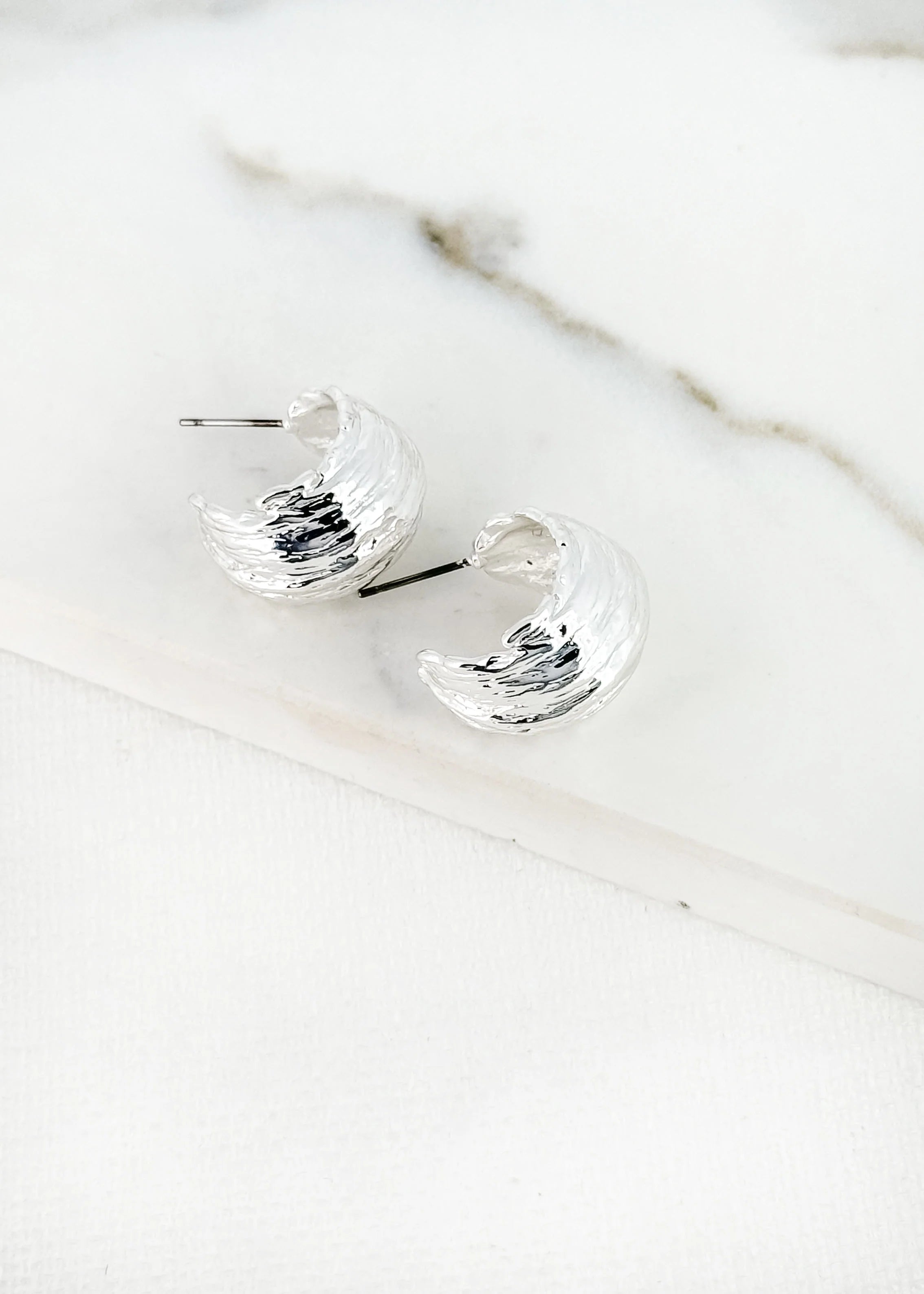 Envy Textured Silver Hoop Earrings
