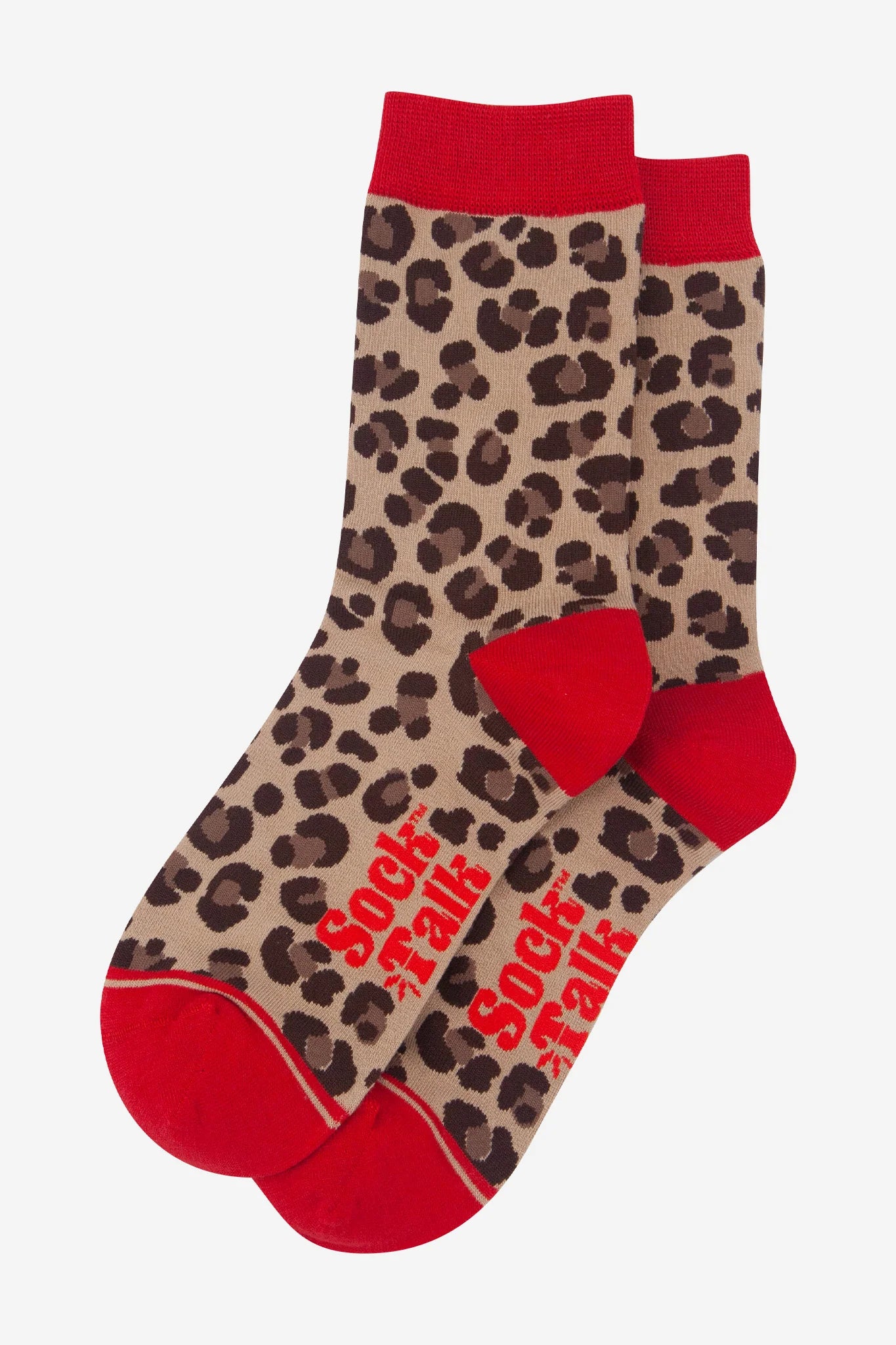 Neutral and Red Leopard Print Socks