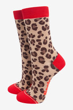 Neutral and Red Leopard Print Socks