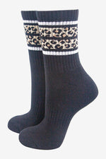 Black and Leopard Stripe Sporty Socks
