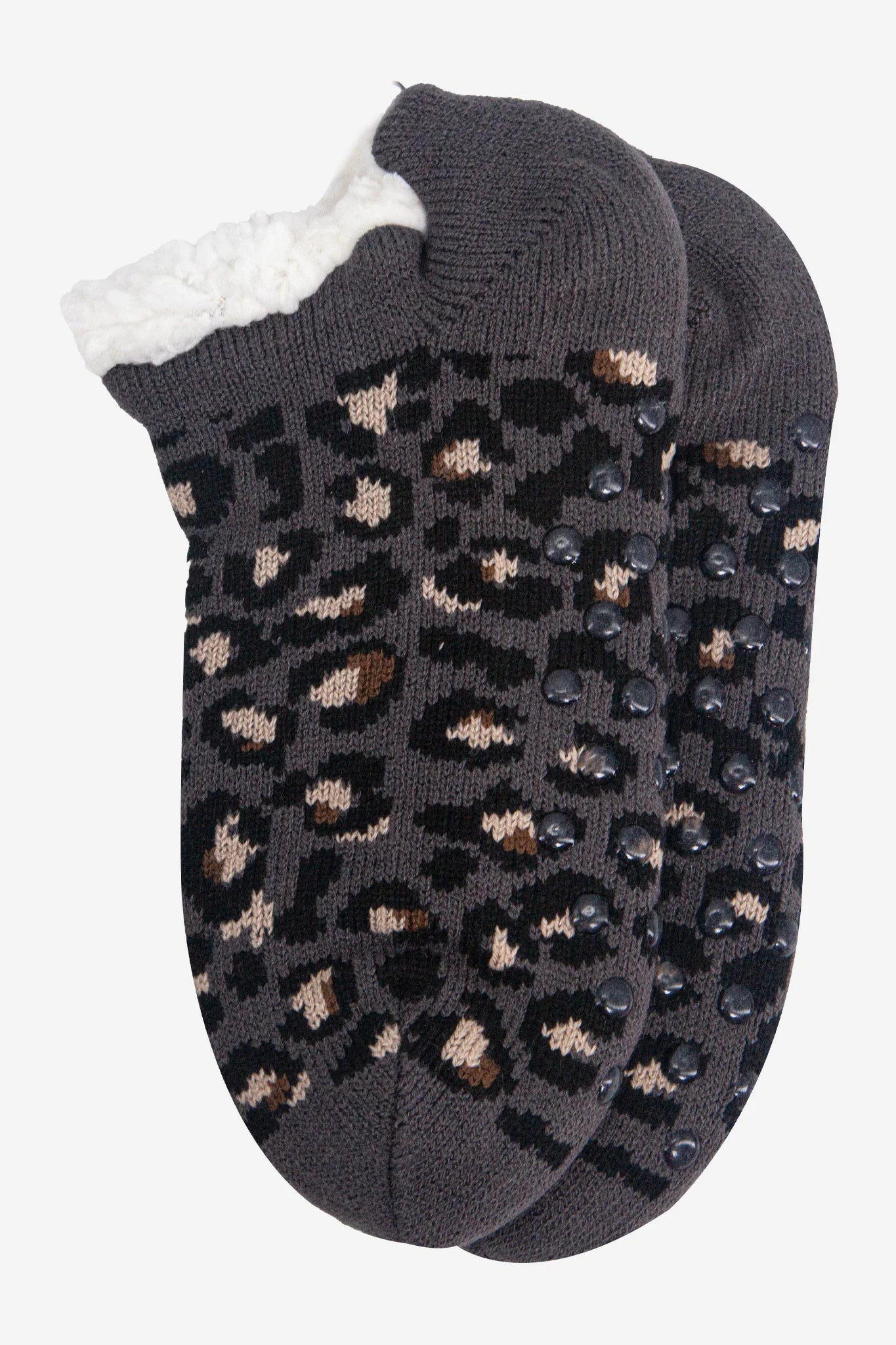 Dark Grey Leopard Fluffy Slipper Socks