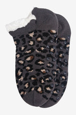 Dark Grey Leopard Fluffy Slipper Socks