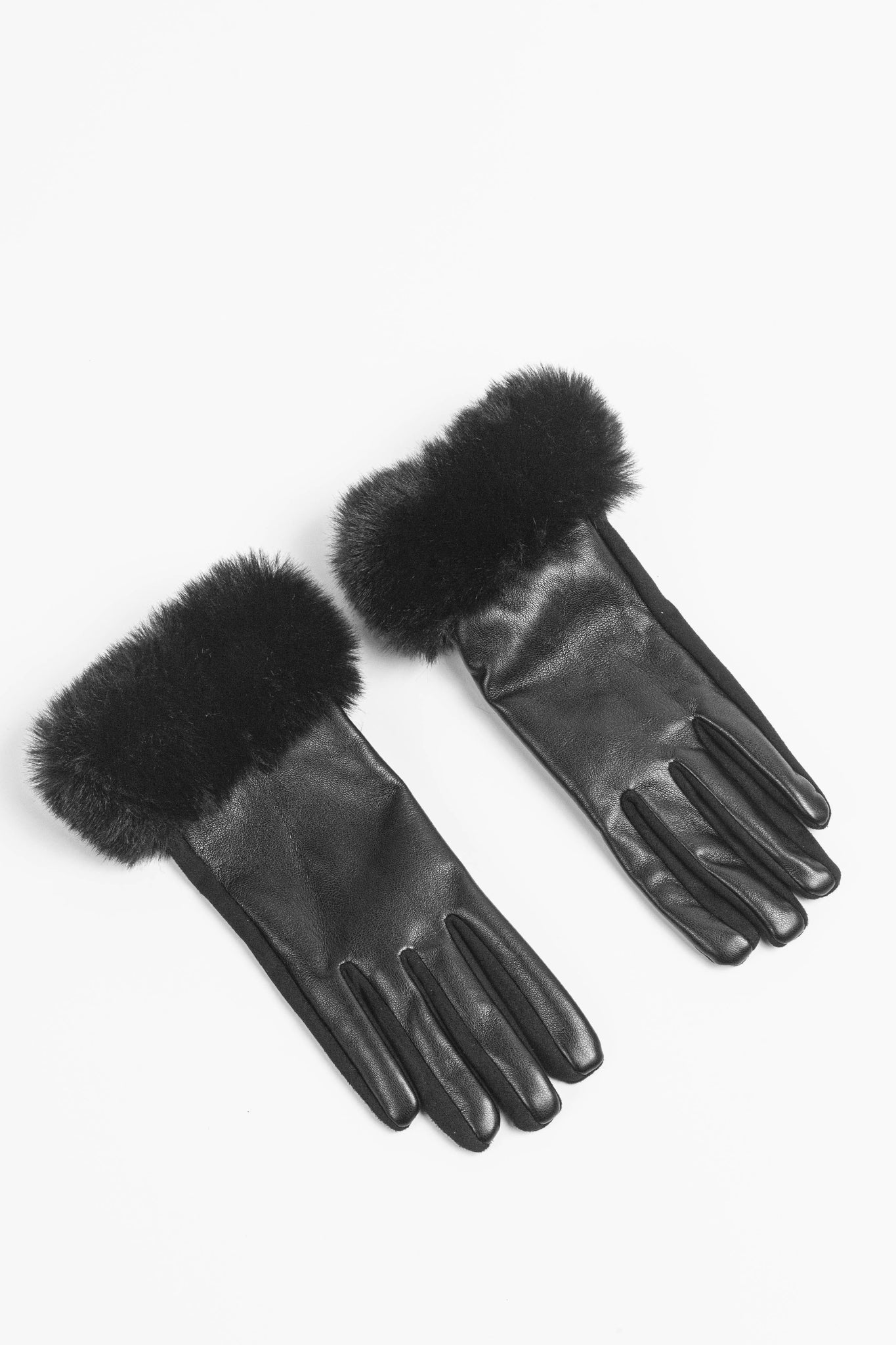 Black Faux Fur Trim Gloves