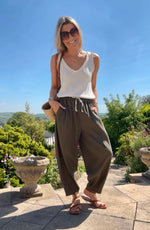 Linen Barrel Joggers Khaki