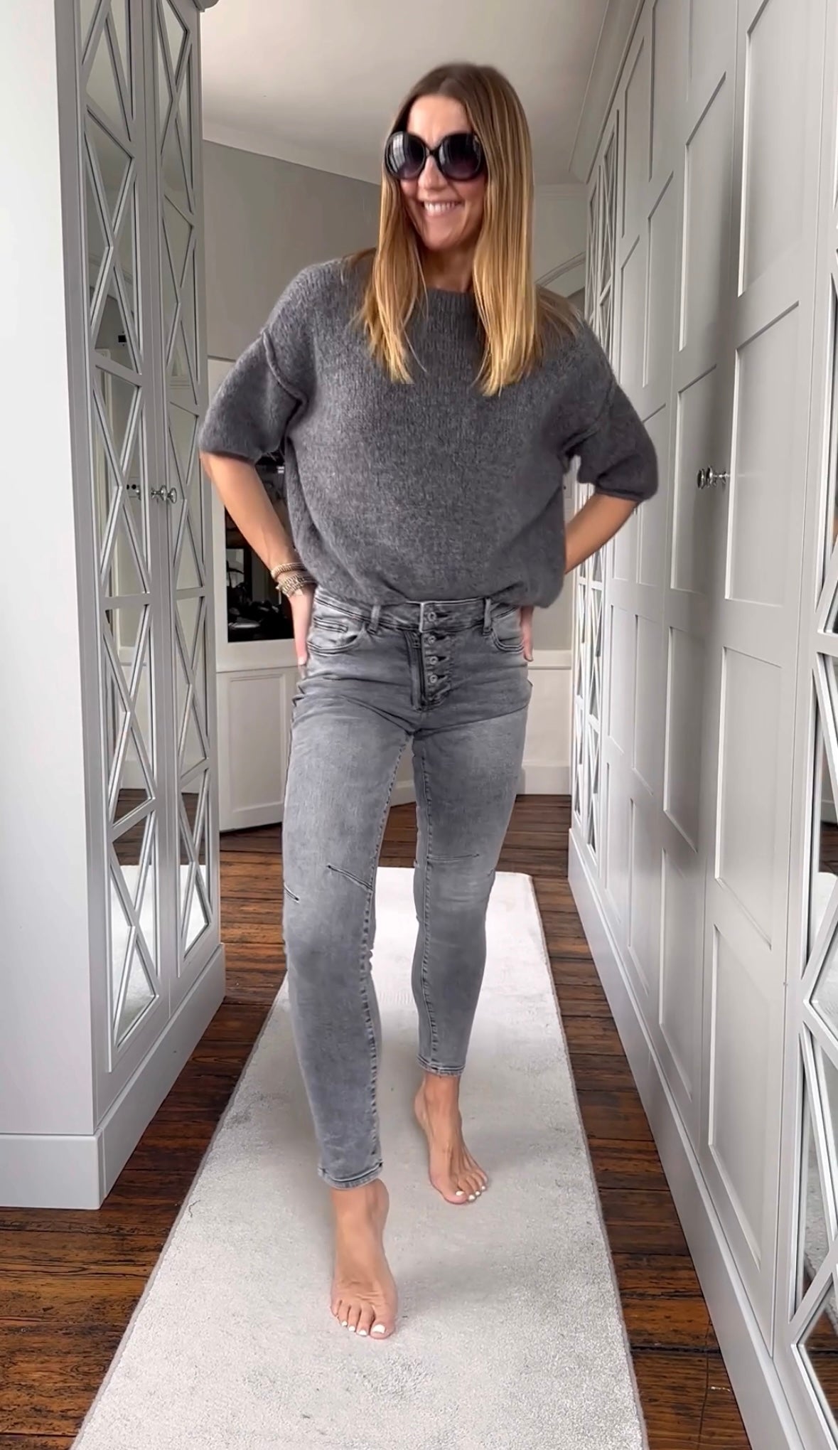 Melly & Co Grey Washed 4 Button Hole Detail Jeans