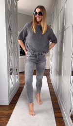 Melly & Co Grey Washed 4 Button Hole Detail Jeans