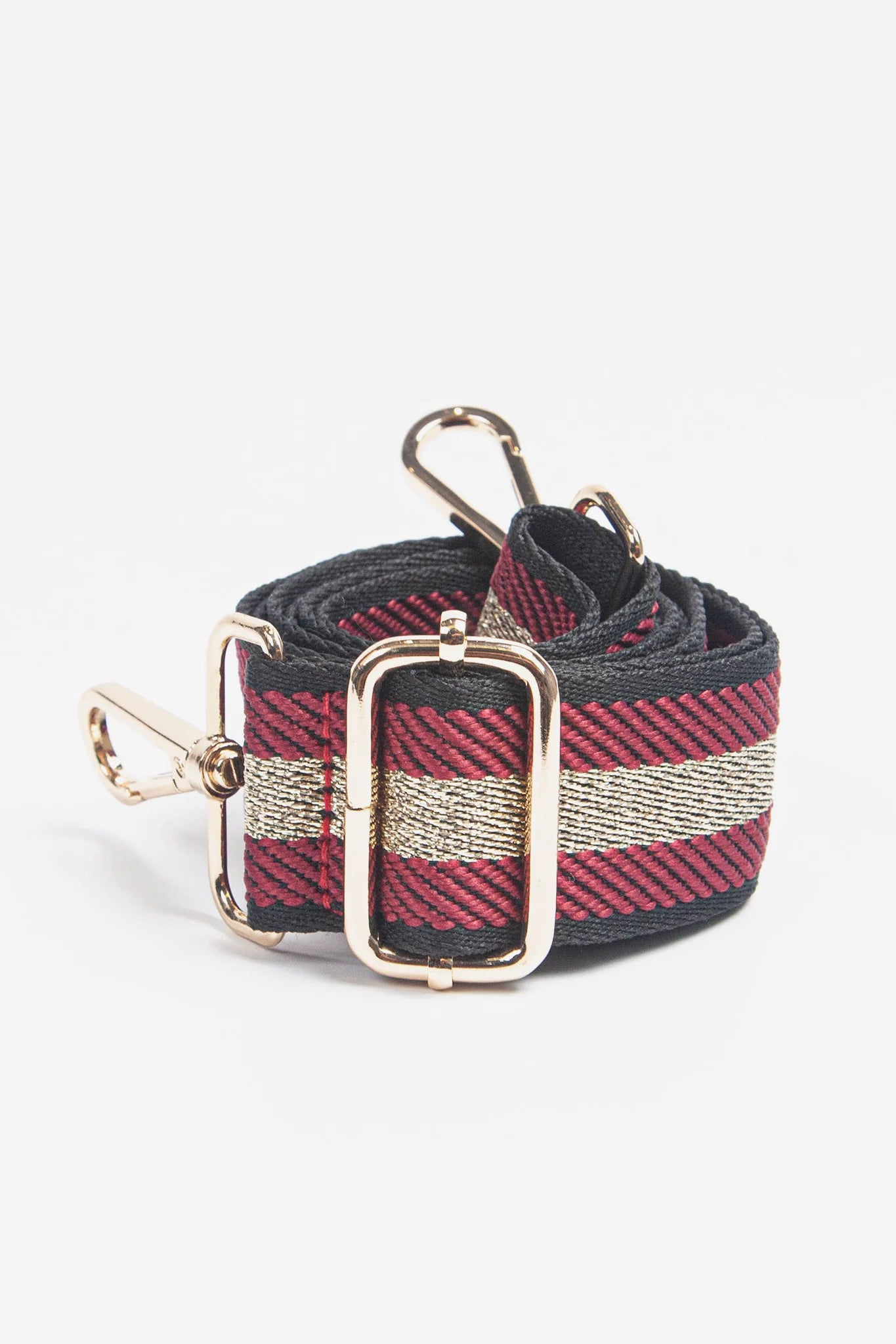 Berry & Gold Glitter Striped Woven Bag Strap