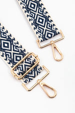 Navy and Silver Geometric Woven Bag Strap