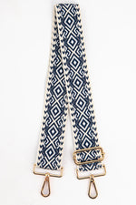 Navy and Silver Geometric Woven Bag Strap