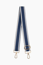 Navy Striped Trim Woven Bag Strap