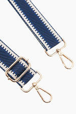 Navy Striped Trim Woven Bag Strap