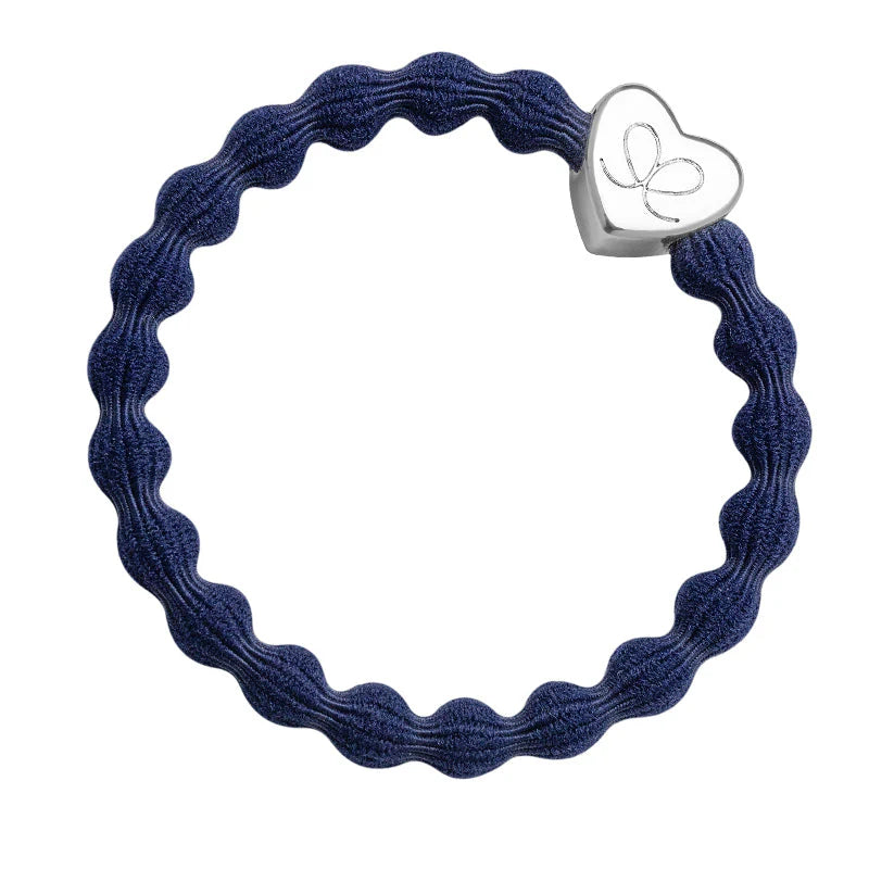 Silver Heart Navy Charm Hair Band