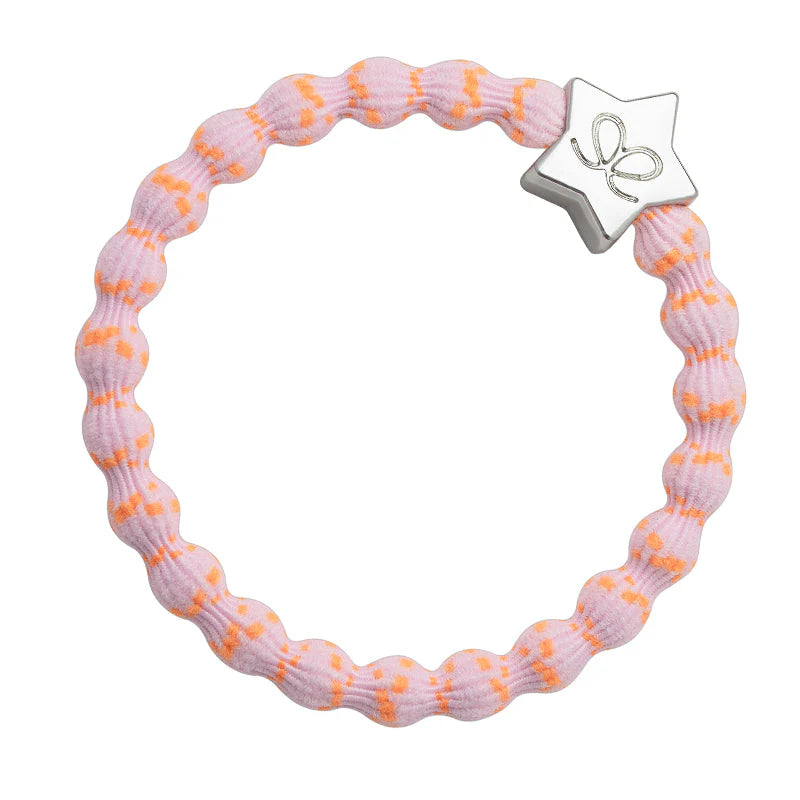 Silver Heart Orange on Pink Charm Hair Band