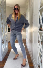 Melly & Co Grey Washed 4 Button Hole Detail Jeans