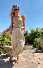 Linen Barrel Joggers Stone