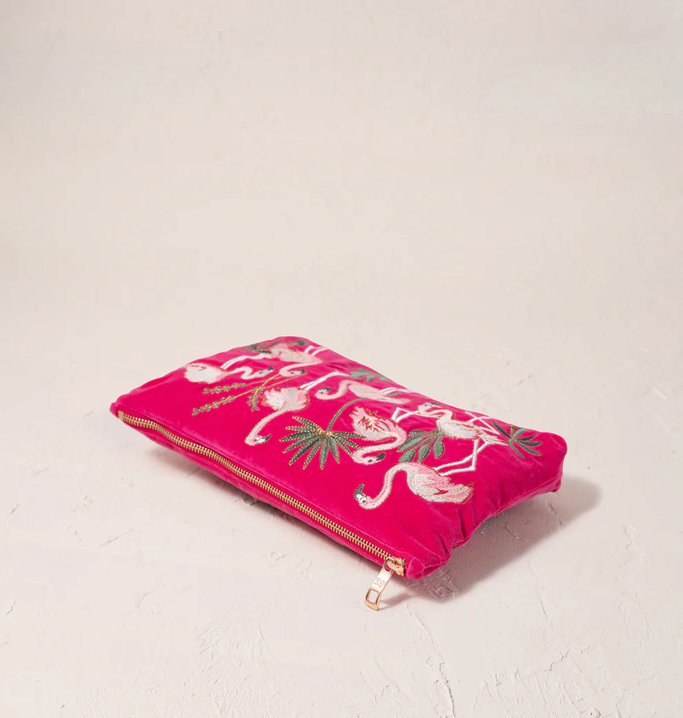 Elizabeth Scarlett Flamingos Pink Velvet Everyday Pouch