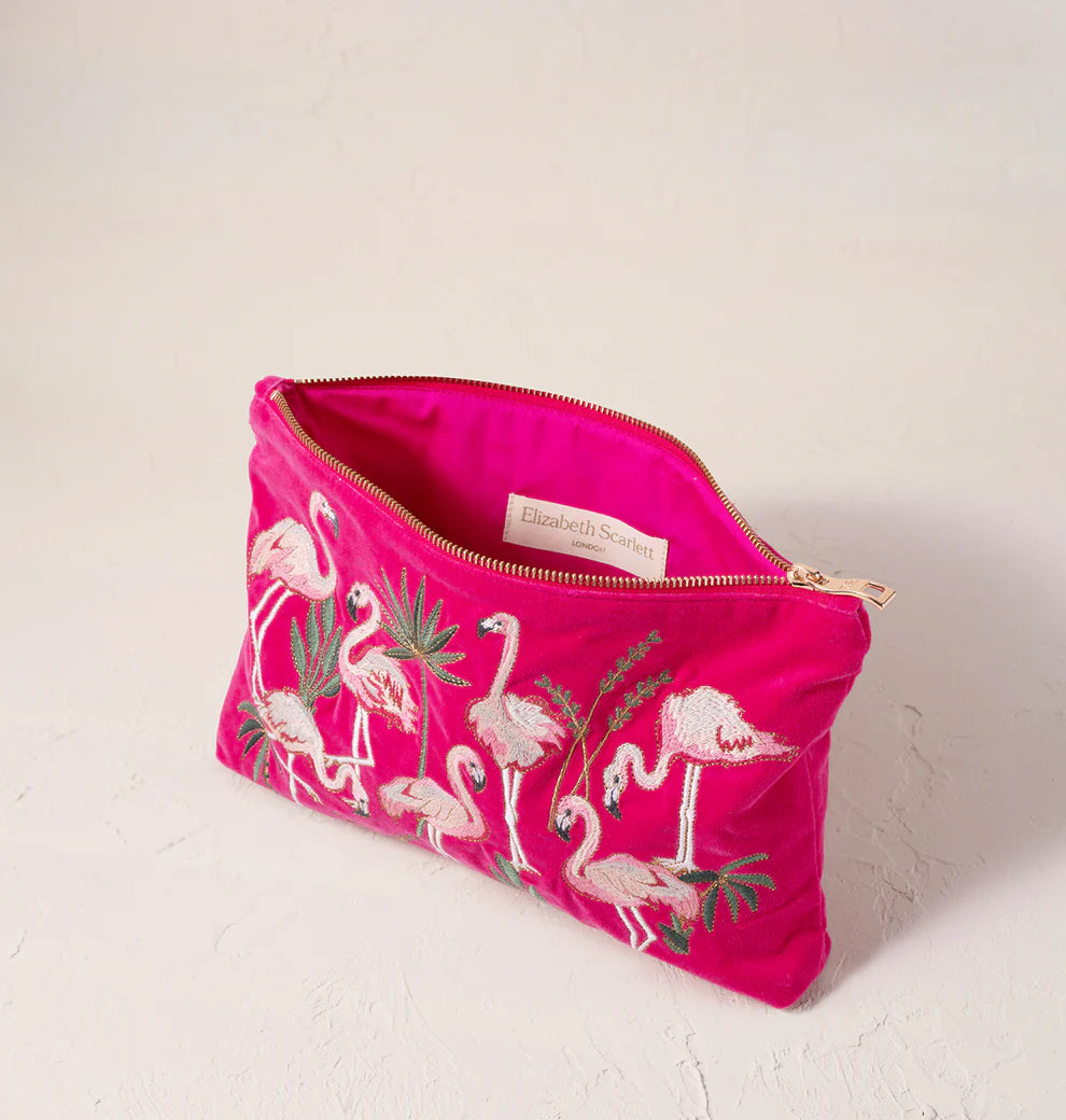 Elizabeth Scarlett Flamingos Pink Velvet Everyday Pouch