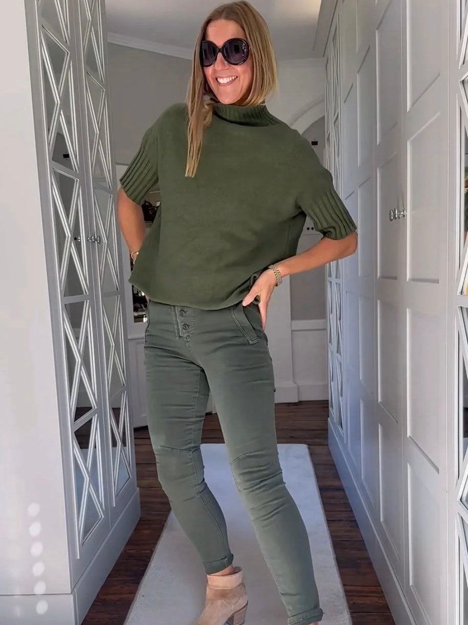 Melly & Co Forest Green 4 Button Hole Detail Jeans