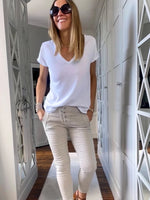 Melly & Co Stone 4 Button Hole Detail Jeans