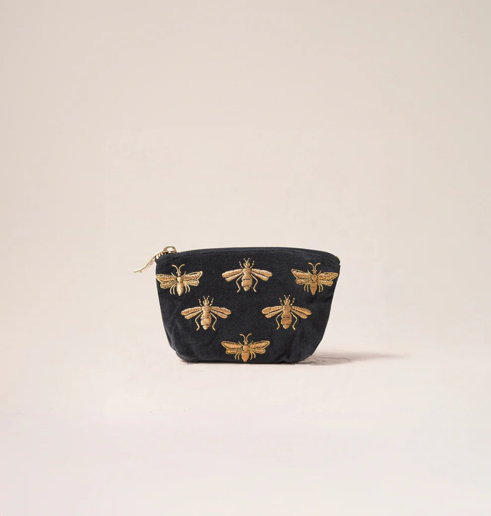 Elizabeth Scarlett Honey Bee Charcoal Velvet Coin Purse
