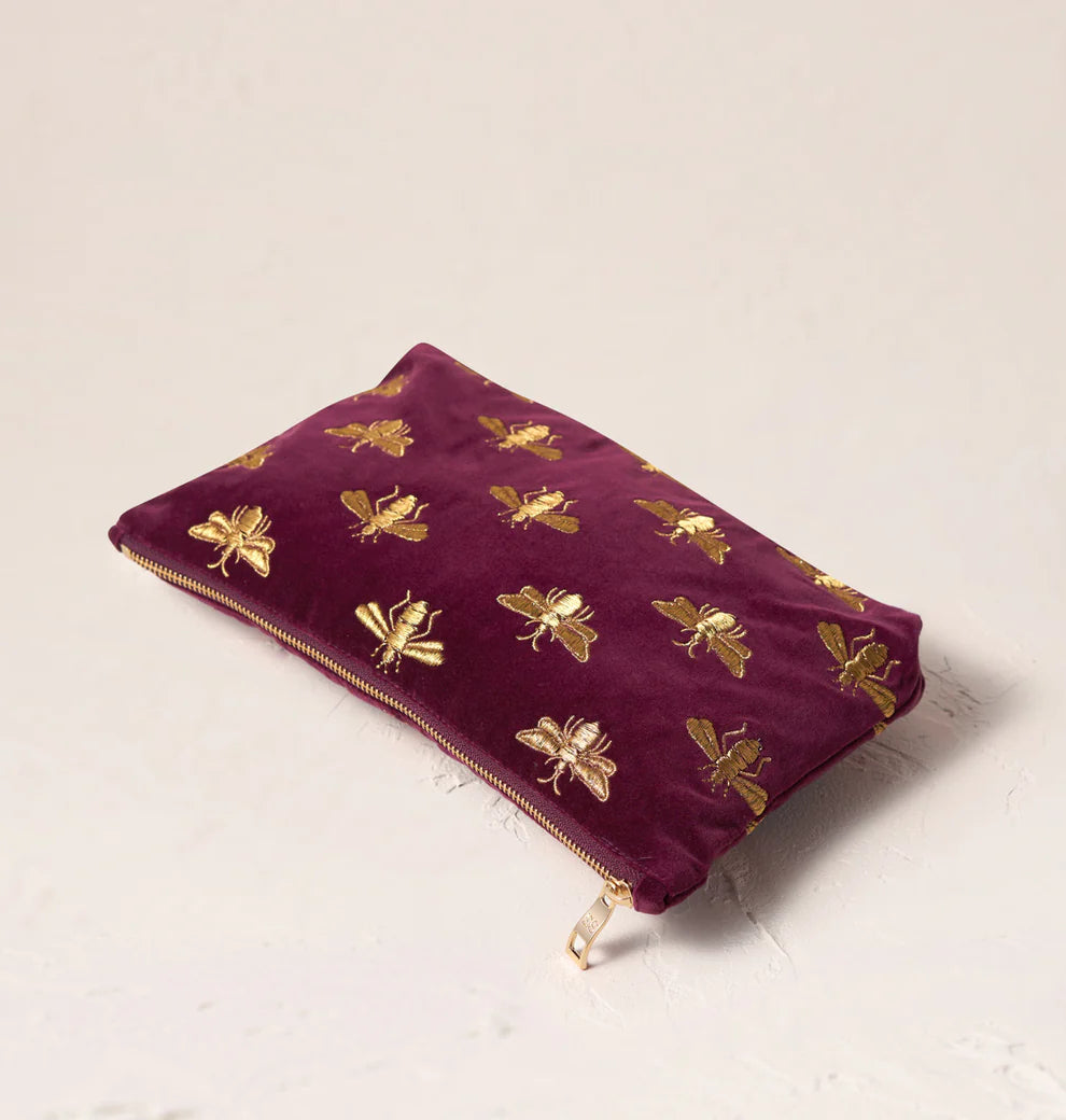 Elizabeth Scarlett Honey Bee Plum Velvet Everyday Pouch