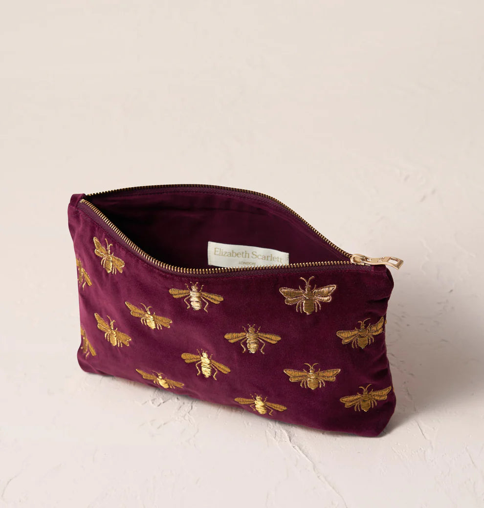 Elizabeth Scarlett Honey Bee Plum Velvet Everyday Pouch