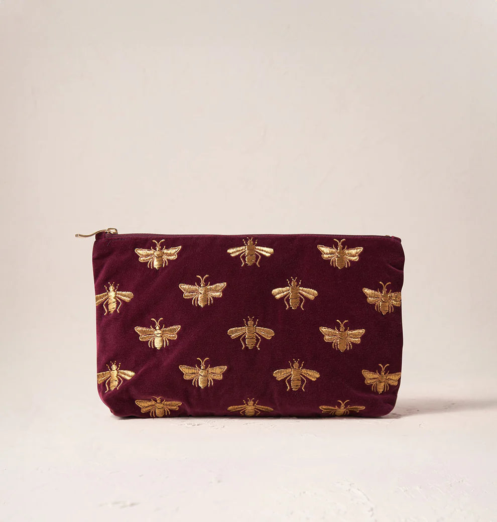 Elizabeth Scarlett Honey Bee Plum Velvet Everyday Pouch