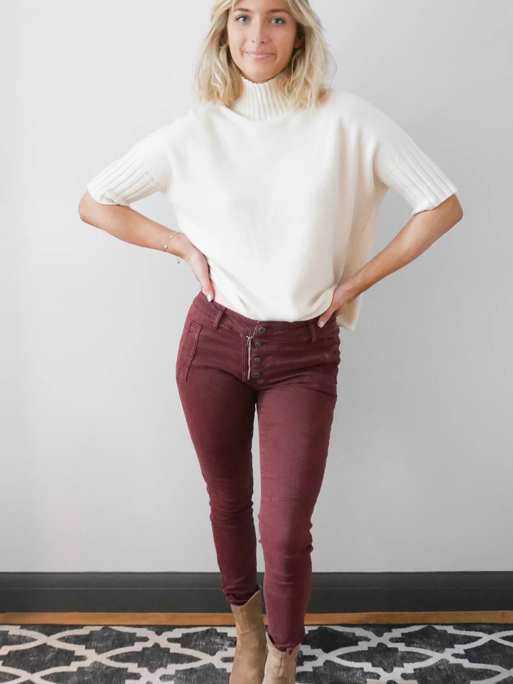 Melly & Co Plum 4 Button Hole Detail Jeans