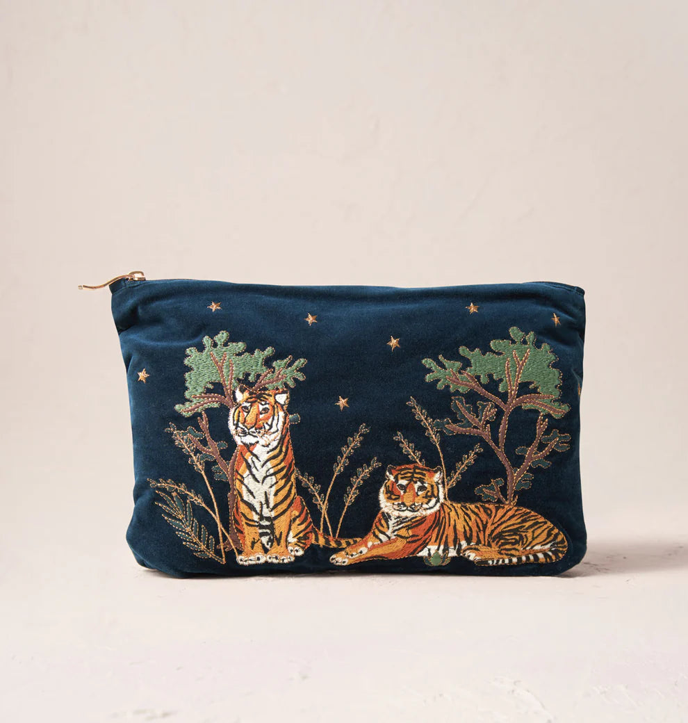 Elizabeth Scarlett Tiger Conservation Ink Blue Velvet Everyday Pouch