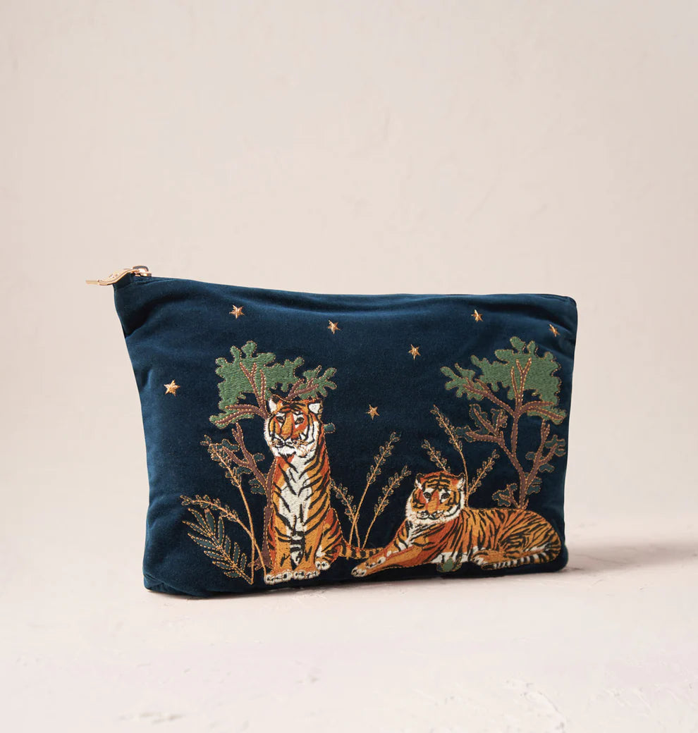 Elizabeth Scarlett Tiger Conservation Ink Blue Velvet Everyday Pouch
