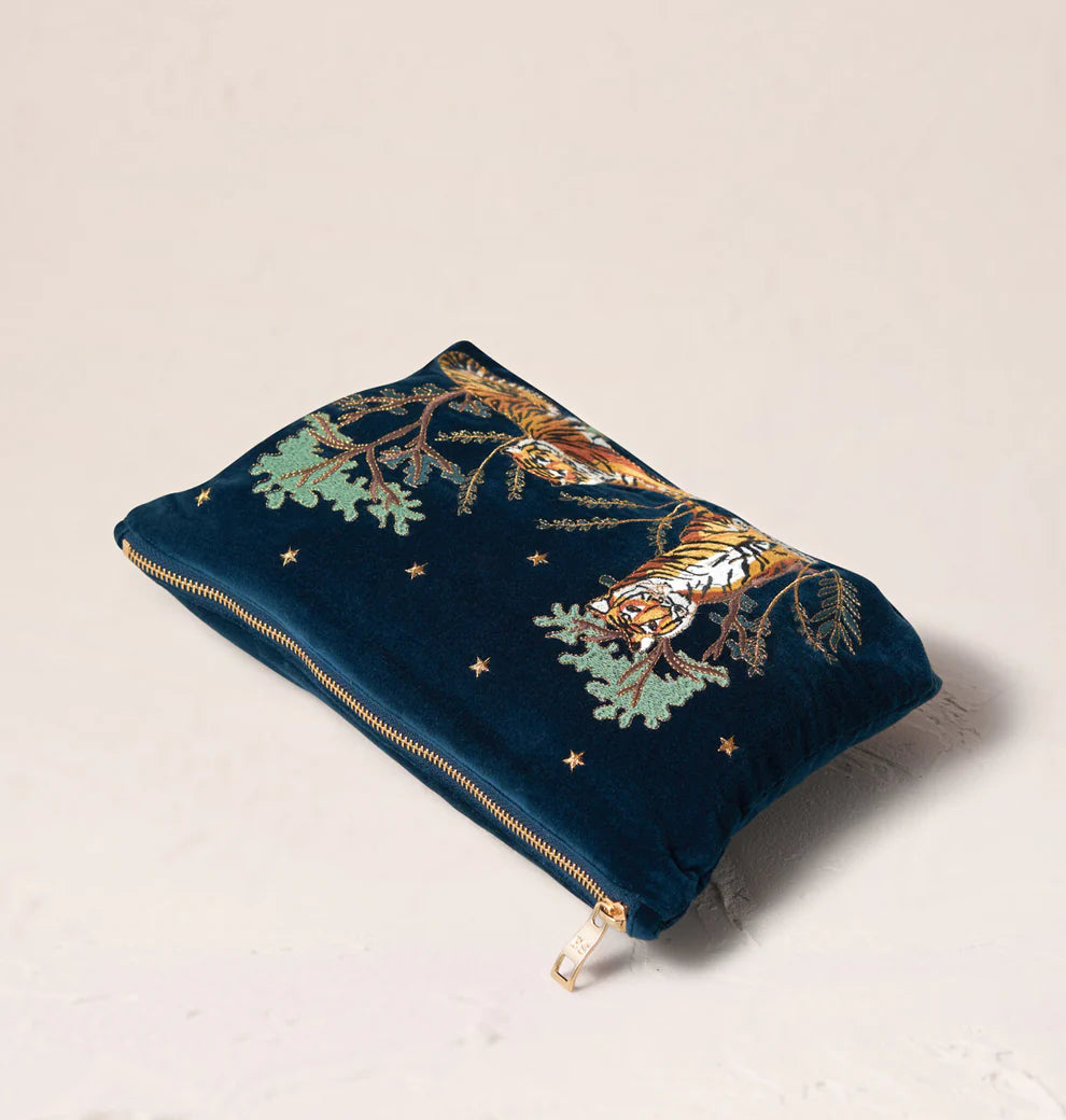 Elizabeth Scarlett Tiger Conservation Ink Blue Velvet Everyday Pouch