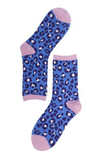Blue and Pink Leopard Print Socks