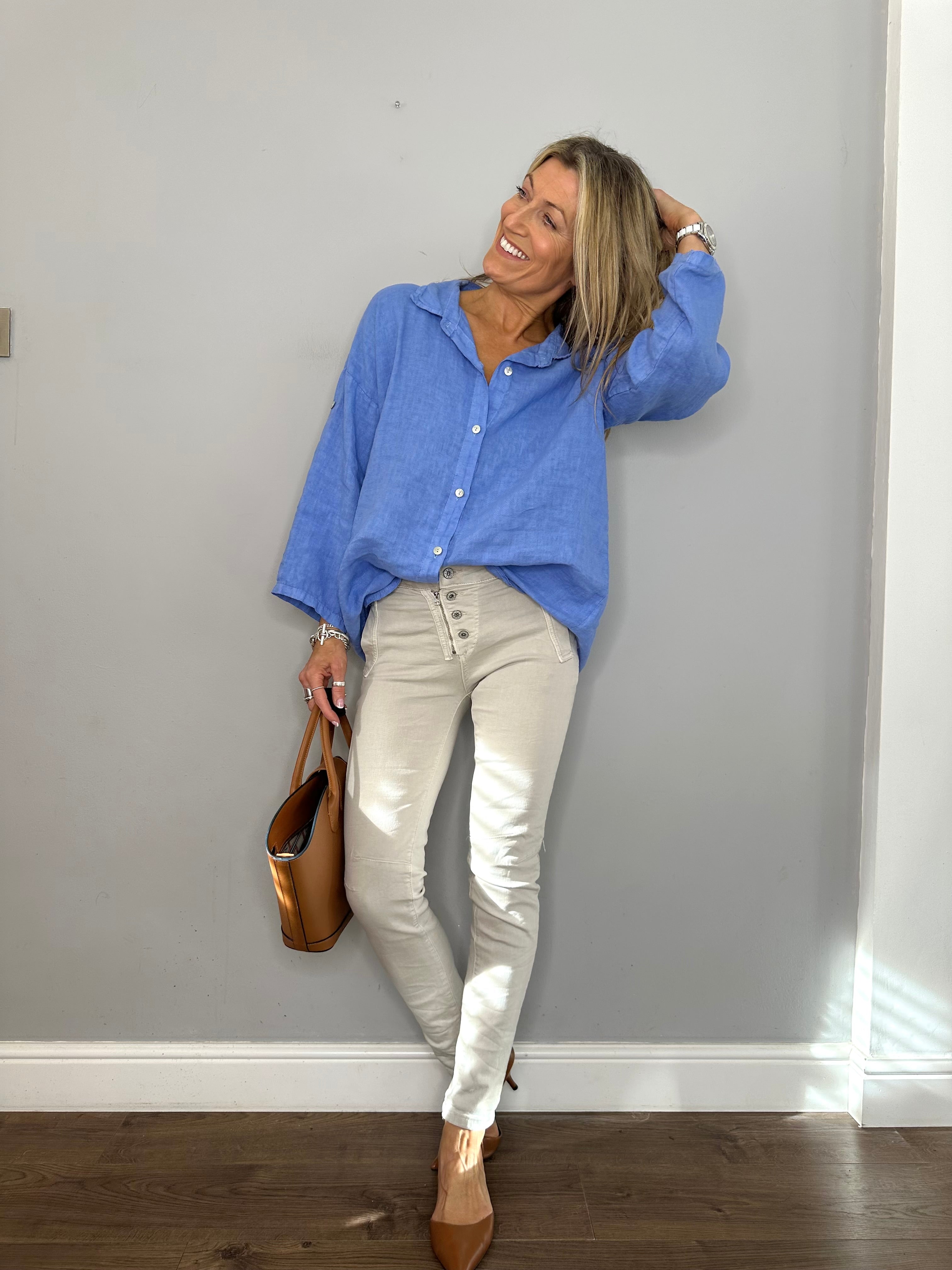 Melly & Co Stone 4 Button Hole Detail Jeans