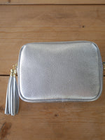 Cross Body Leather Bag Silver