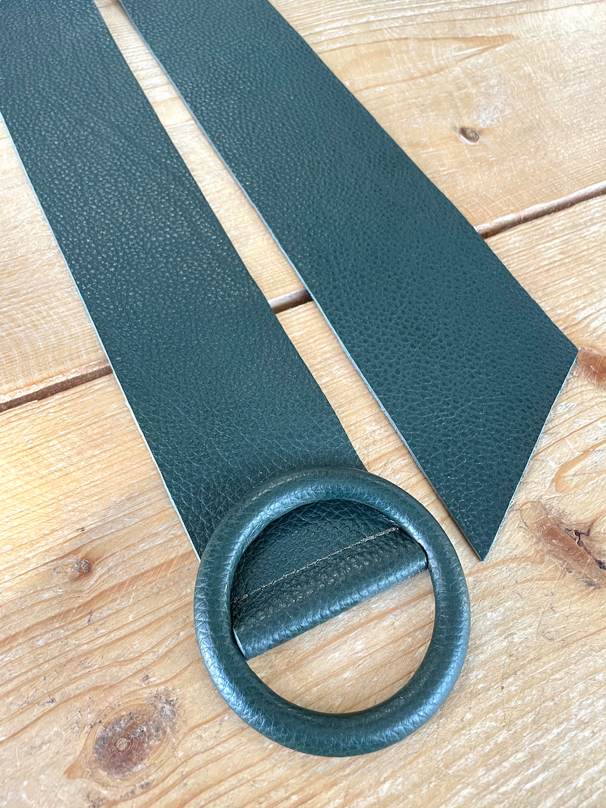 Leather Ring Buckle Belt Forest Green