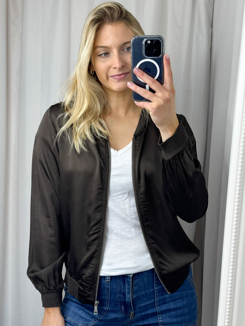 Sasha Satin Bomber Jacket Chocolate
