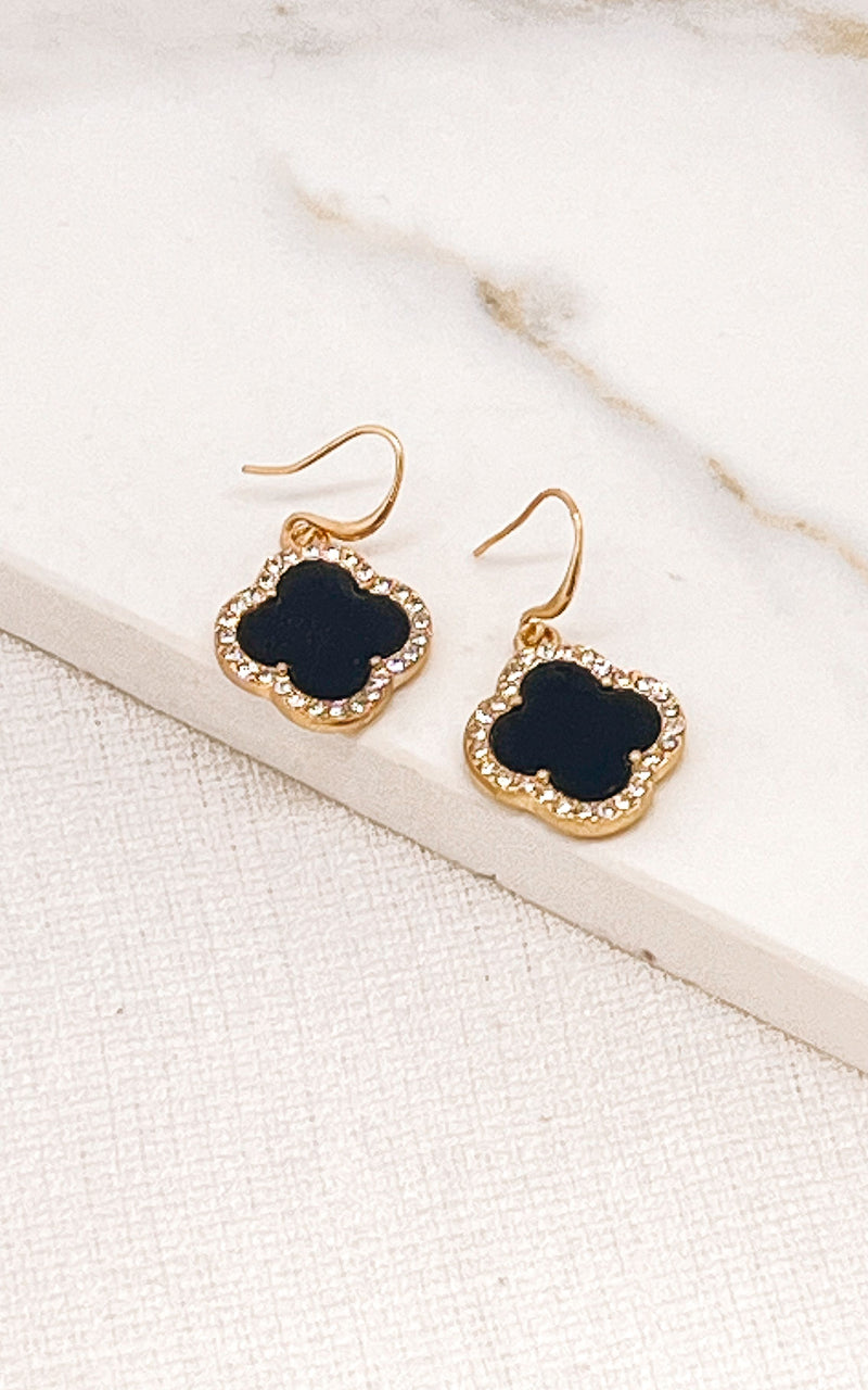 Envy Gold & Crystal Black Clover Earrings