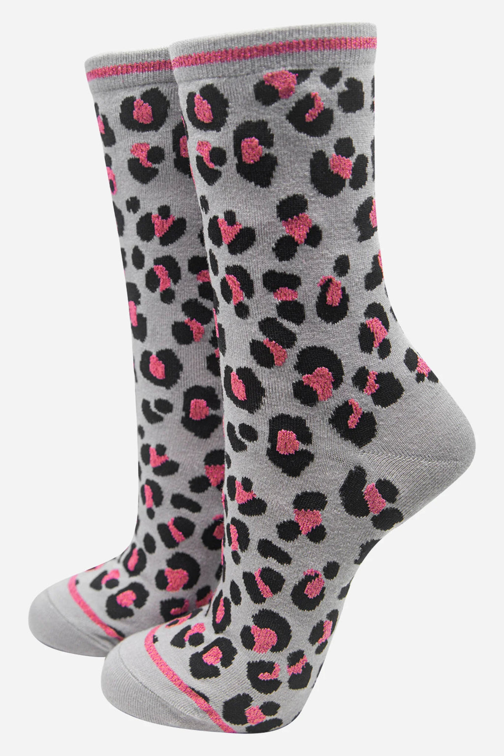 Grey & Pink Leopard Print Socks