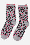 Grey & Pink Leopard Print Socks