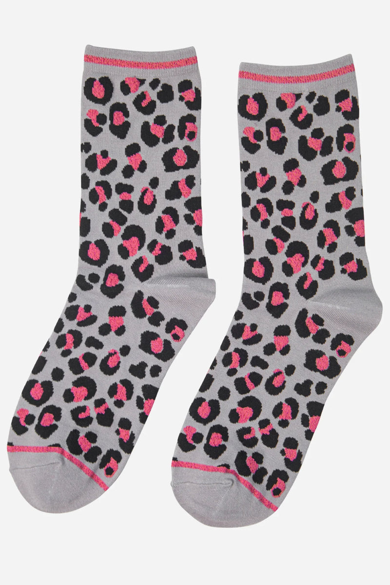 Grey & Pink Leopard Print Socks